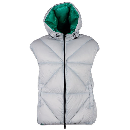 Elegant Gray Puffer Vest with Green Lining