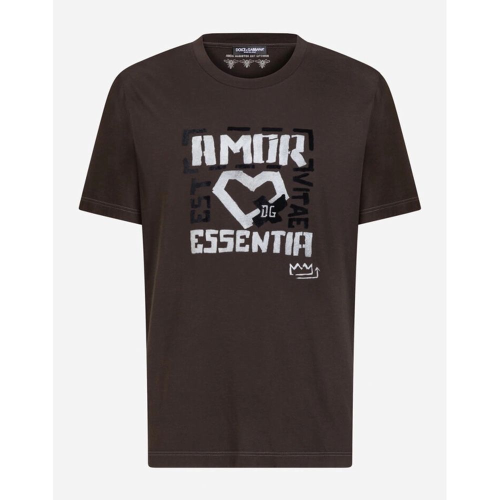 Elegant Brown Cotton Tee with Iconic Print