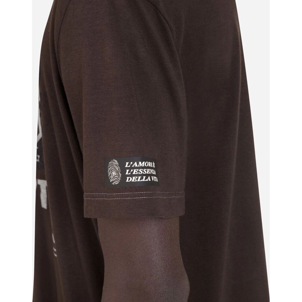 Elegant Brown Cotton Tee with Iconic Print