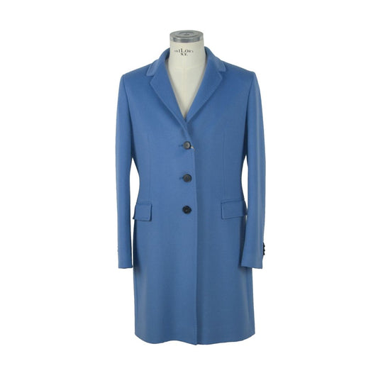 Elegant Virgin Wool Light Blue Coat