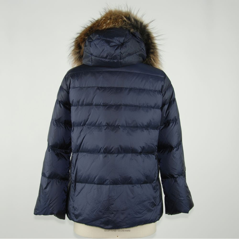 Chic Blue Polyamide Jacket with Detachable Fur