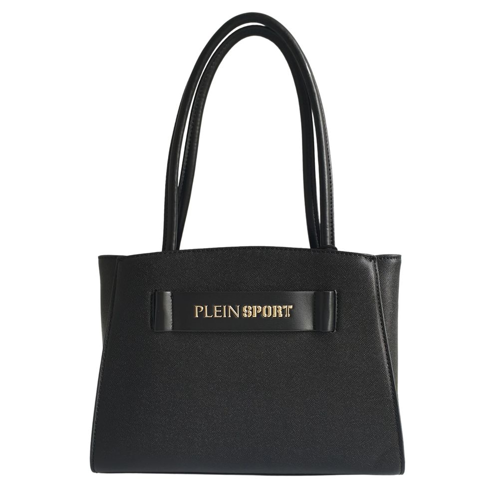 Elegante bolso tote negro de tres compartimentos