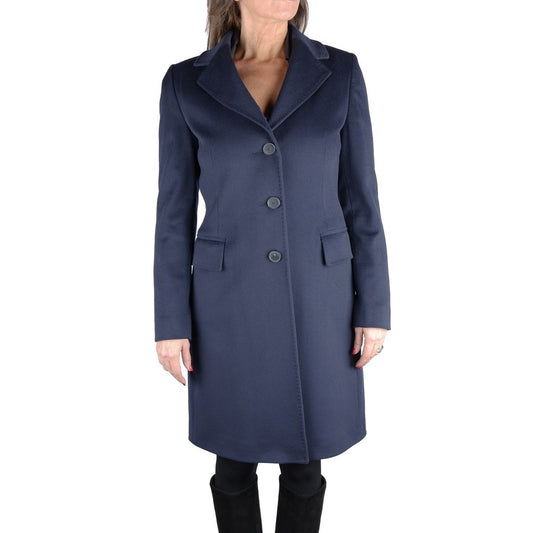 Elegant Blue Virgin Wool Coat