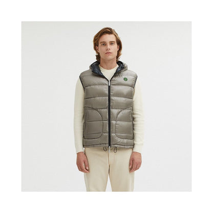 Reversible Goose Down Hooded Vest in Gray