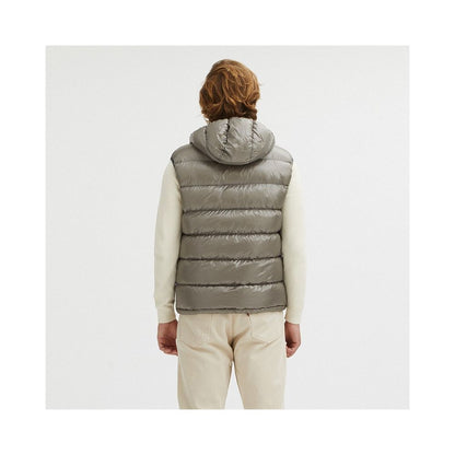 Reversible Goose Down Hooded Vest in Gray