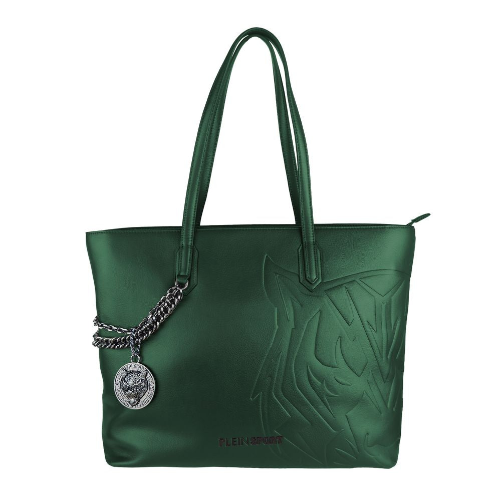 Bolso de Hombro Eco-Chic Verde Oscuro con Detalle de Cadena