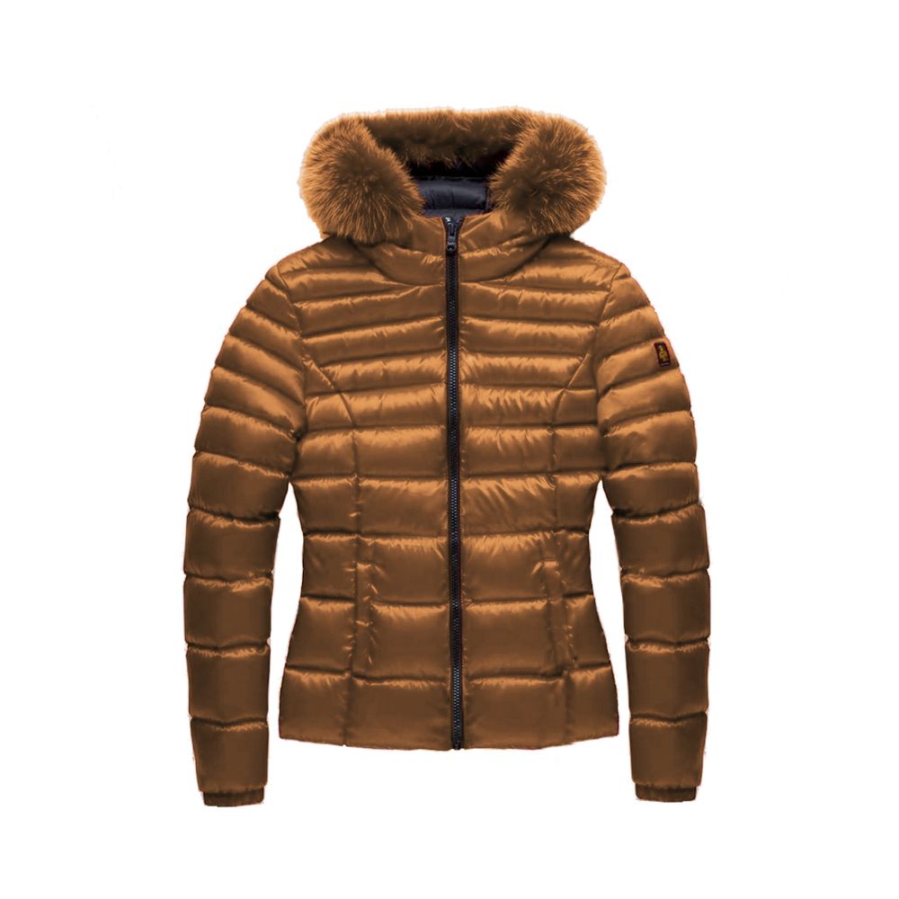 Elegant Padded Down Jacket with Fur Hood