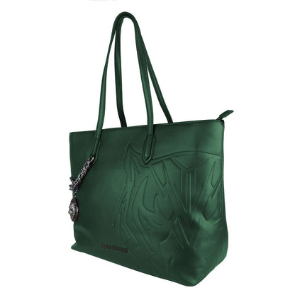 Bolso de Hombro Eco-Chic Verde Oscuro con Detalle de Cadena