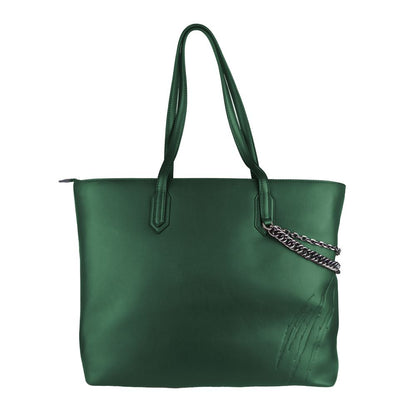 Eco-Chic Dark Green Shoulder Bag with Chain Detail