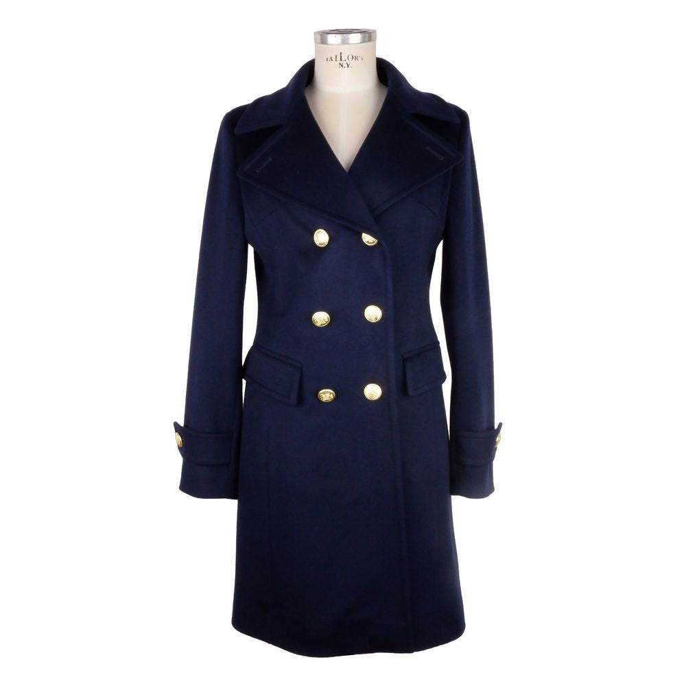 Elegant Blue Virgin Wool Ladies Coat