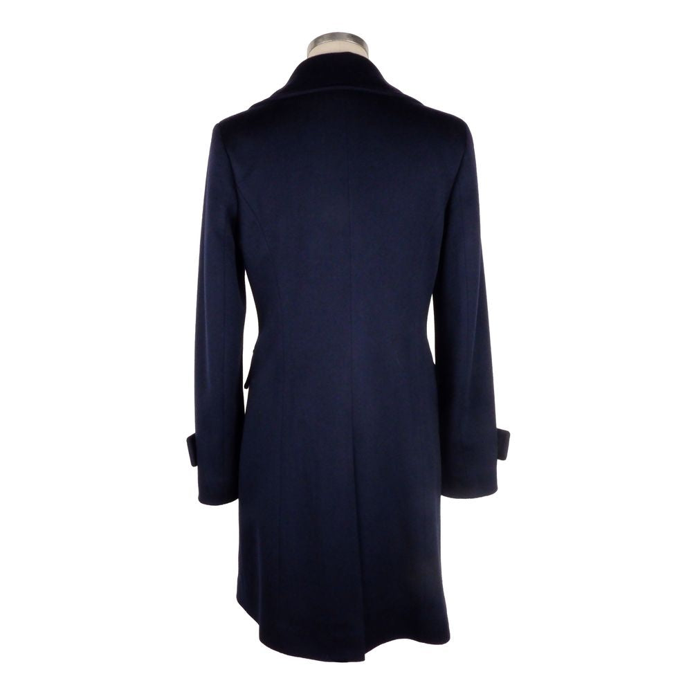 Elegant Blue Virgin Wool Ladies Coat