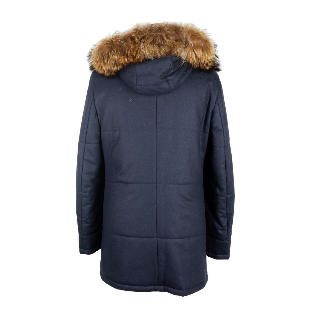 Elegant Blue Wool-Cashmere Padded Jacket