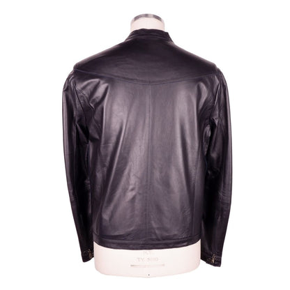 Sleek Black Genuine Leather Jacket