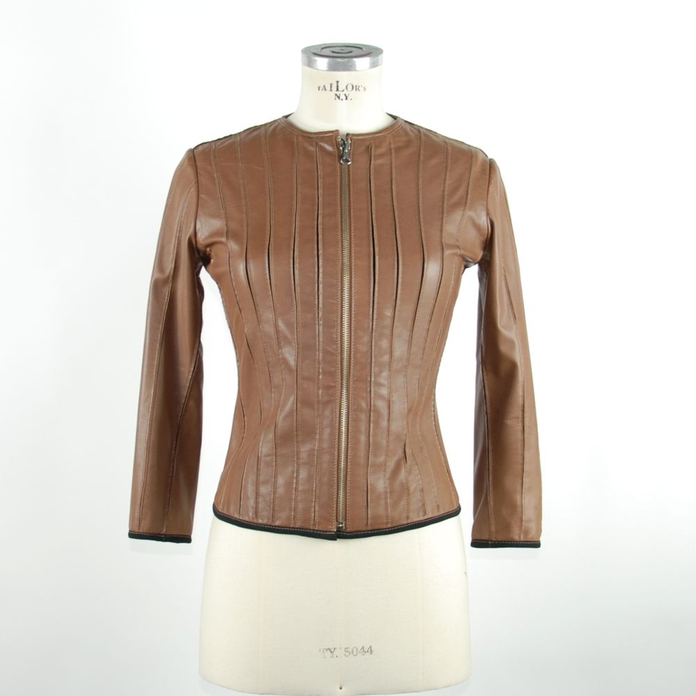 Chic Brown Leather Jacket with Slim Fit