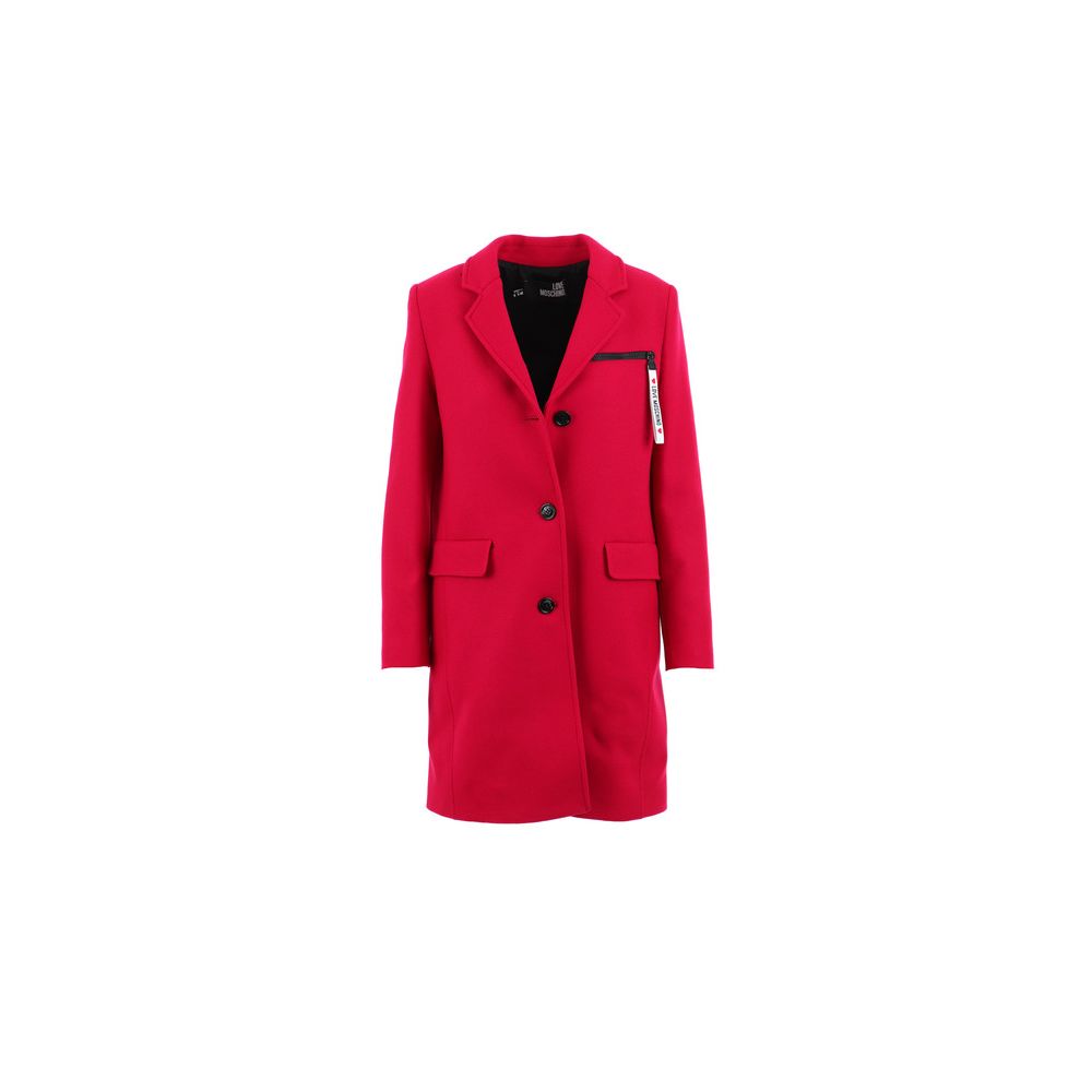 Chic Pink Woolen Coat with Logo Details