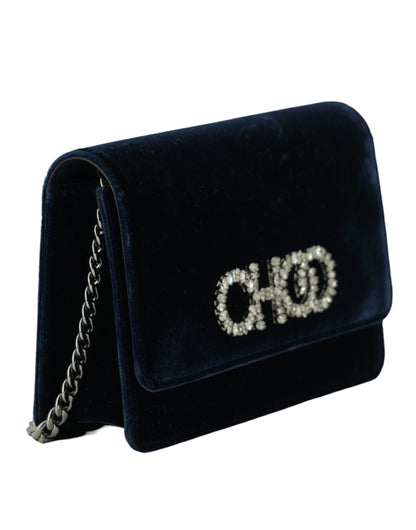 Navy Blue Leather And Satin Shoulder Bag