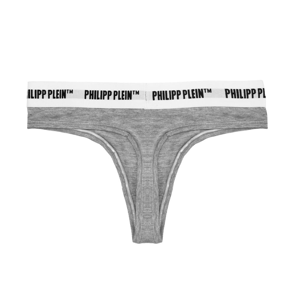 Chic Gray Logo Waistband Thong Set