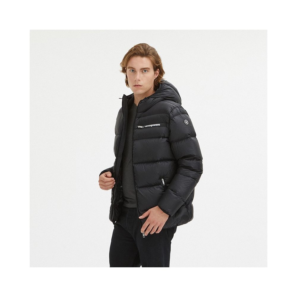 Sleek Black Goose Down Hooded Jacket