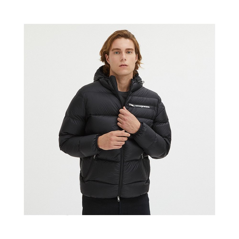 Sleek Black Goose Down Hooded Jacket