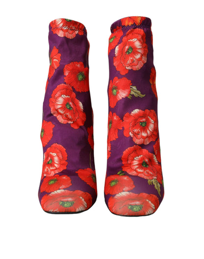 Purple Floral Jersey Stretch Boots Shoes