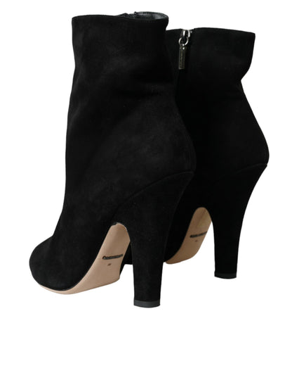 Black Suede Leather Ankle Heels Boots Shoes