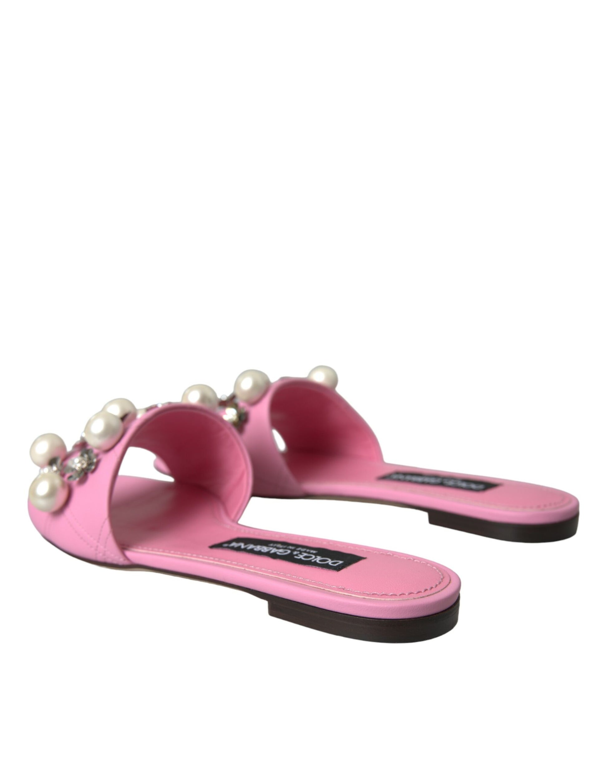 Pink Embellished Leather Flats Sandals Shoes