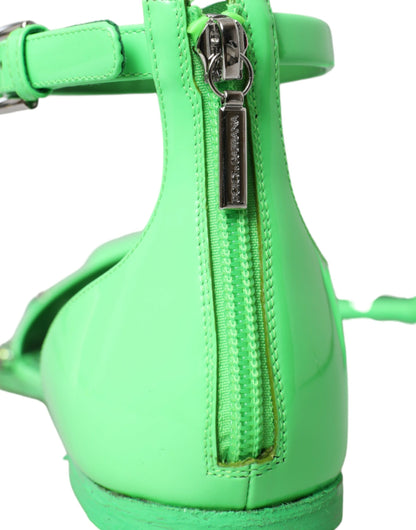 Neon Green Crystal Ankle Strap Sandals Shoes