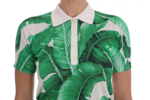 Green Banana Print Silk Polo T-shirt