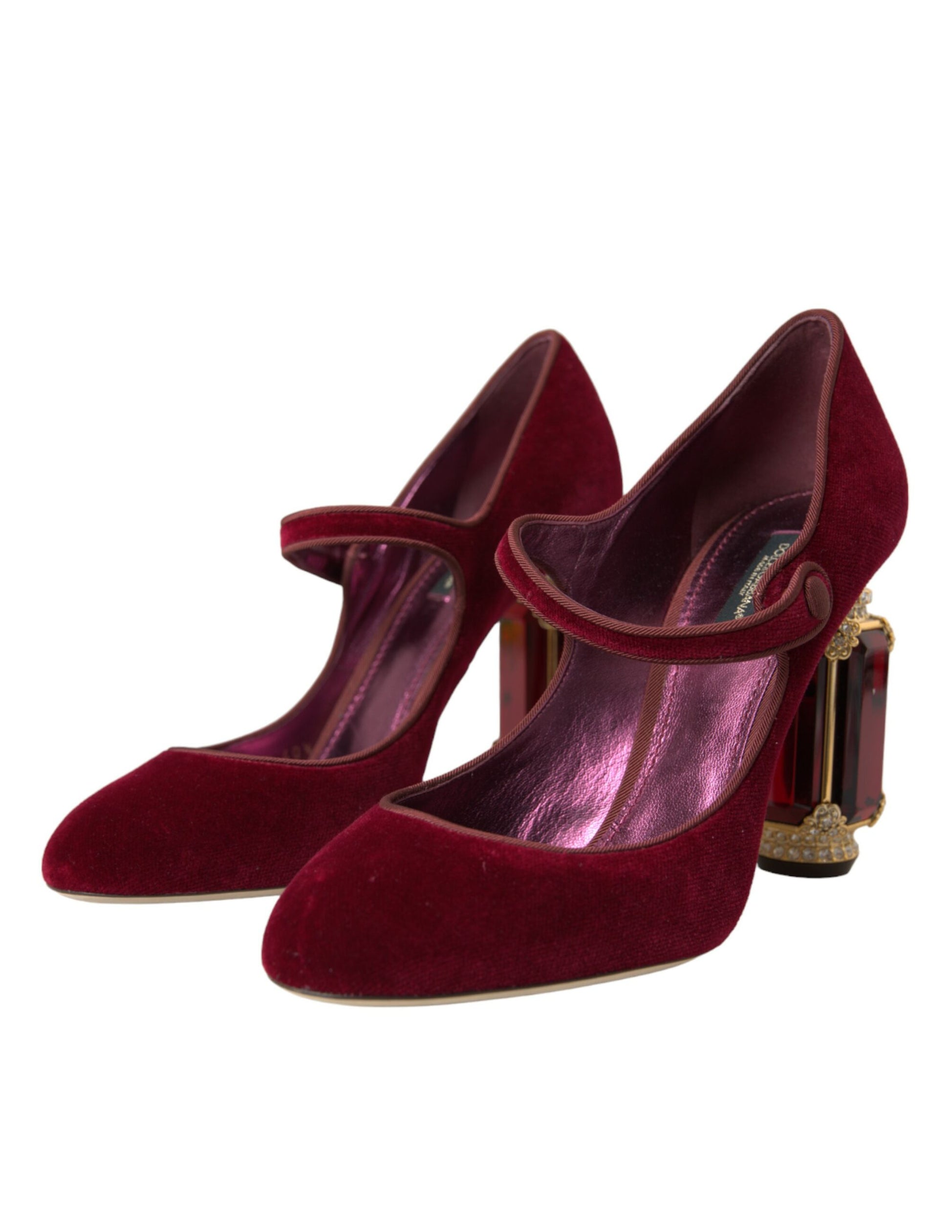 Red Velvet Gold Crystals Heels Mary Jane Shoes