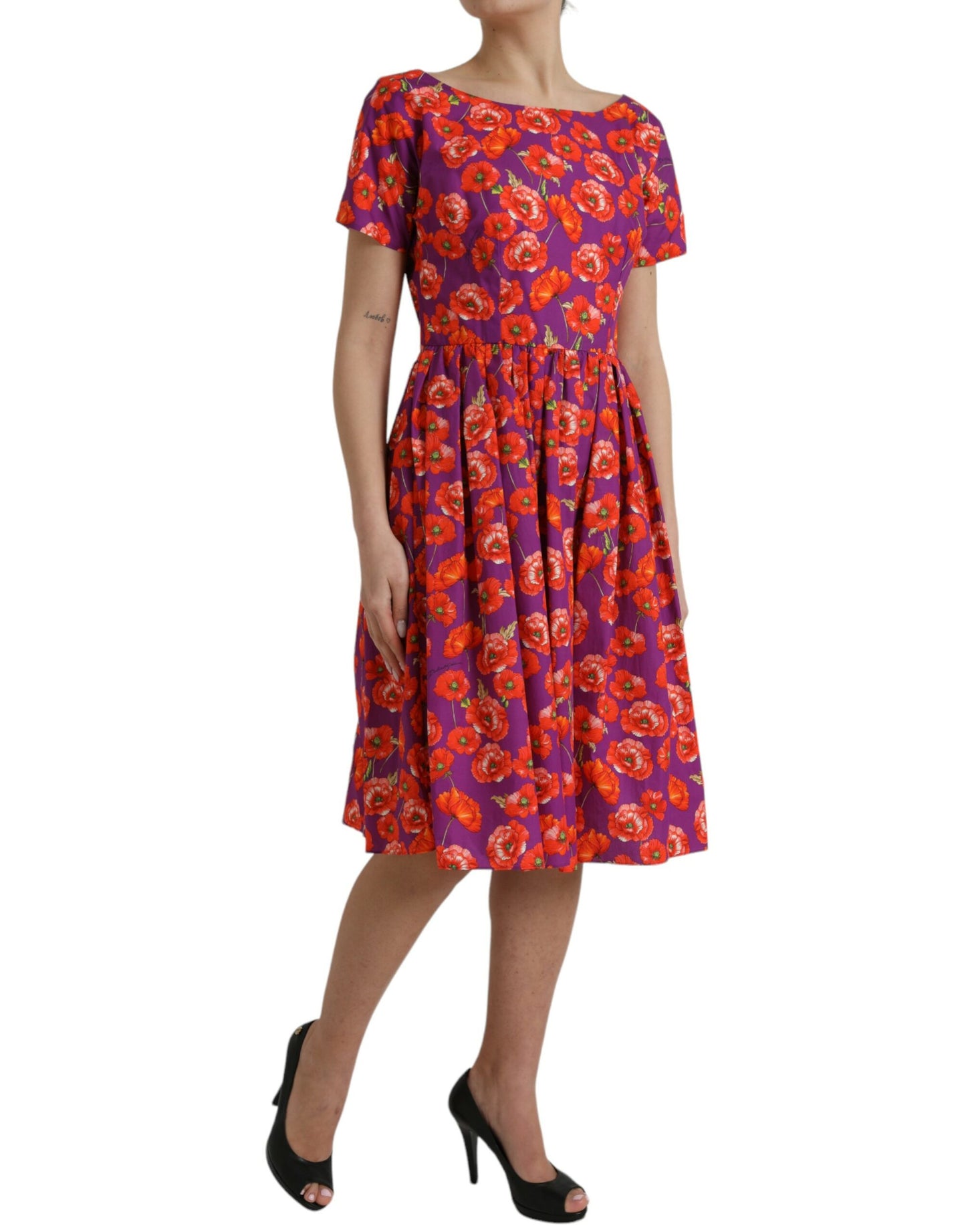 Multicolor Floral Cotton A-line Knee Length Dress