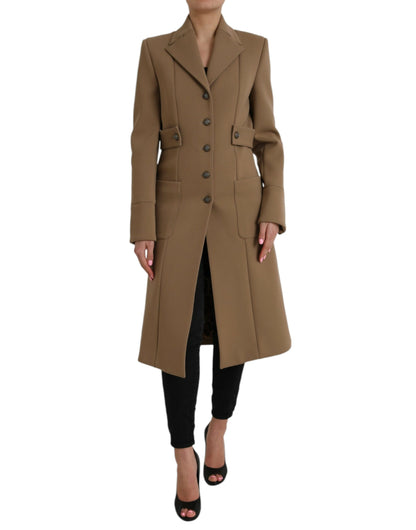 Brown Button Down Long Trench Coat Jacket