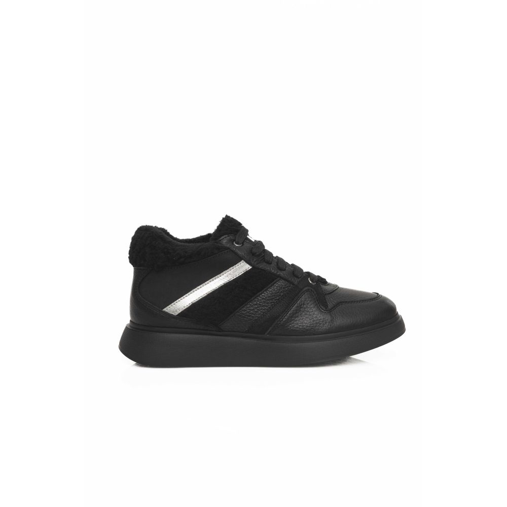 Black Leather Women Platform Sneaker