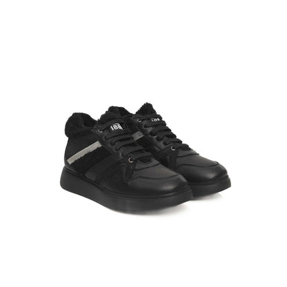 Black Leather Women Platform Sneaker