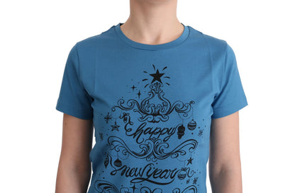 Chique blauw katoenen T-shirt met 2017-print