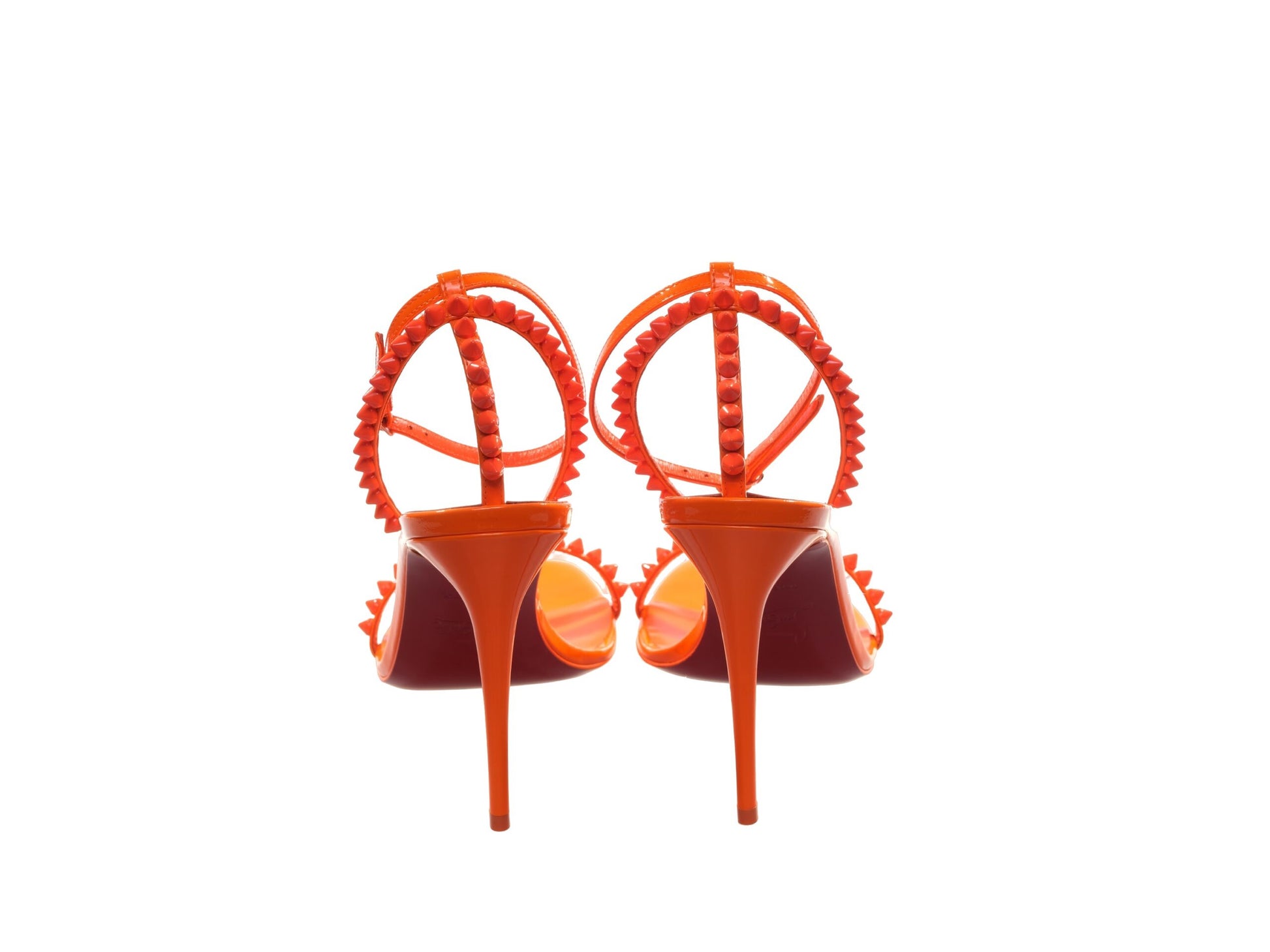 So Me 100 Orange Patent Leather Studded Strappy High Heels