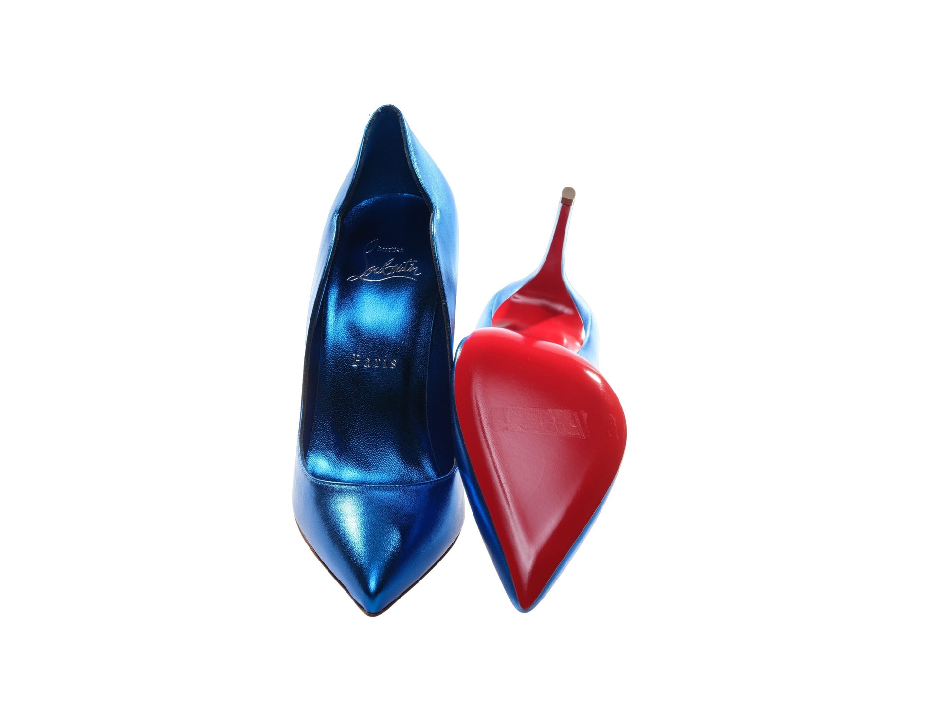 Hot Chick 100 Blue Mirrored Patent Leather High Heel Pumps