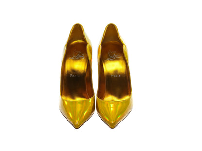 Hot Chick 100 Yellow Mirrored Patent Leather High Heel Pumps