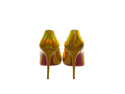 Hot Chick 100 Yellow Mirrored Patent Leather High Heel Pumps