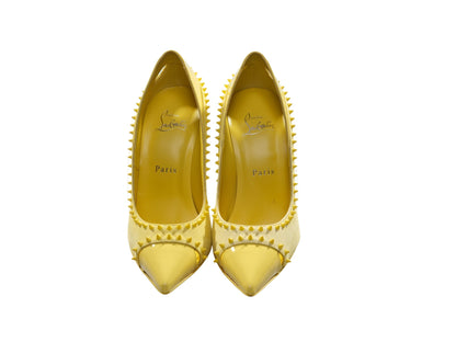 Duvette Spikes 100 Yellow Patent Leather and Suede Spike Studded Heels