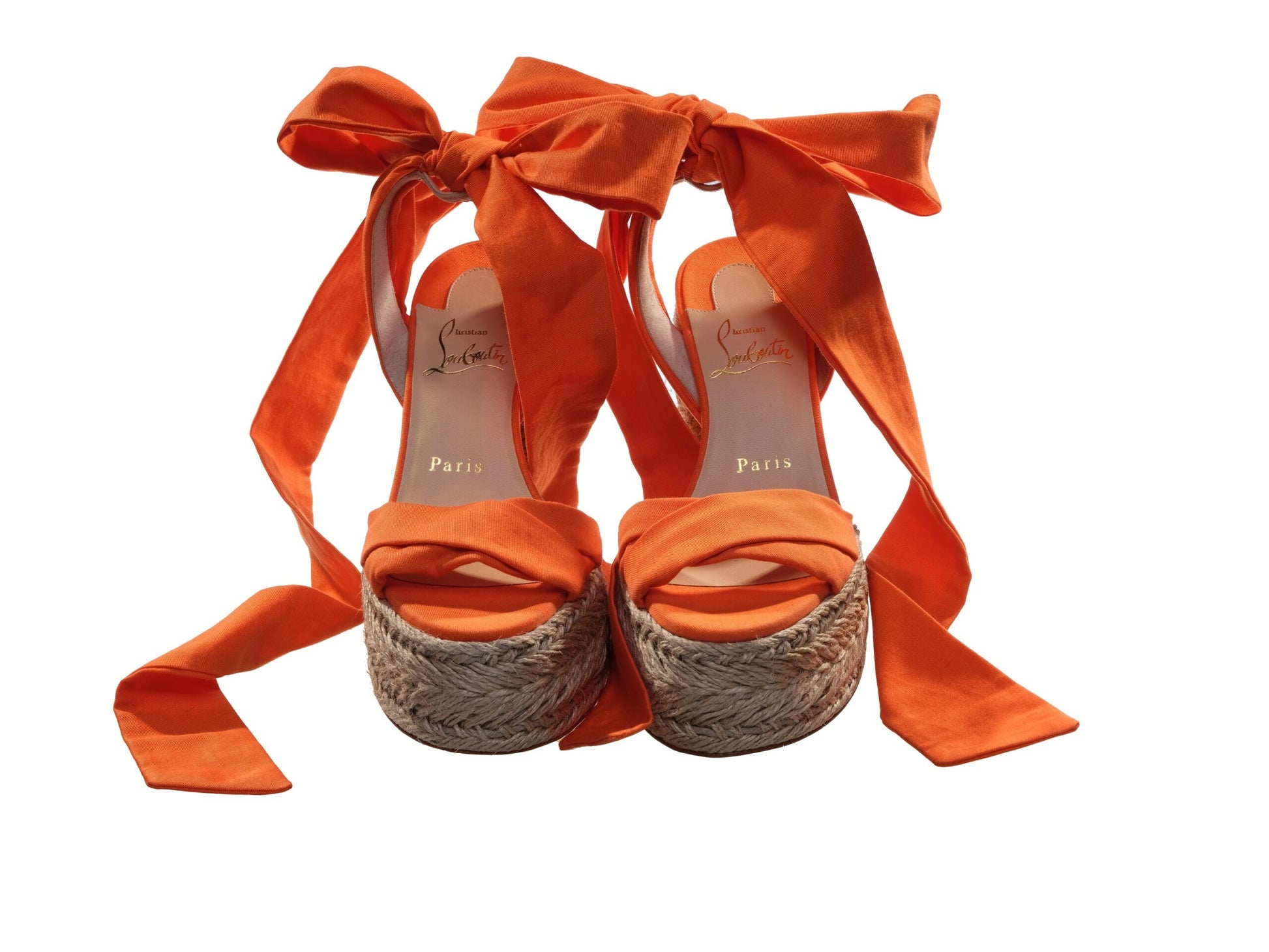 Mariza du Desert Orange and Natural Ankle Wrap Around High Heel Wedges