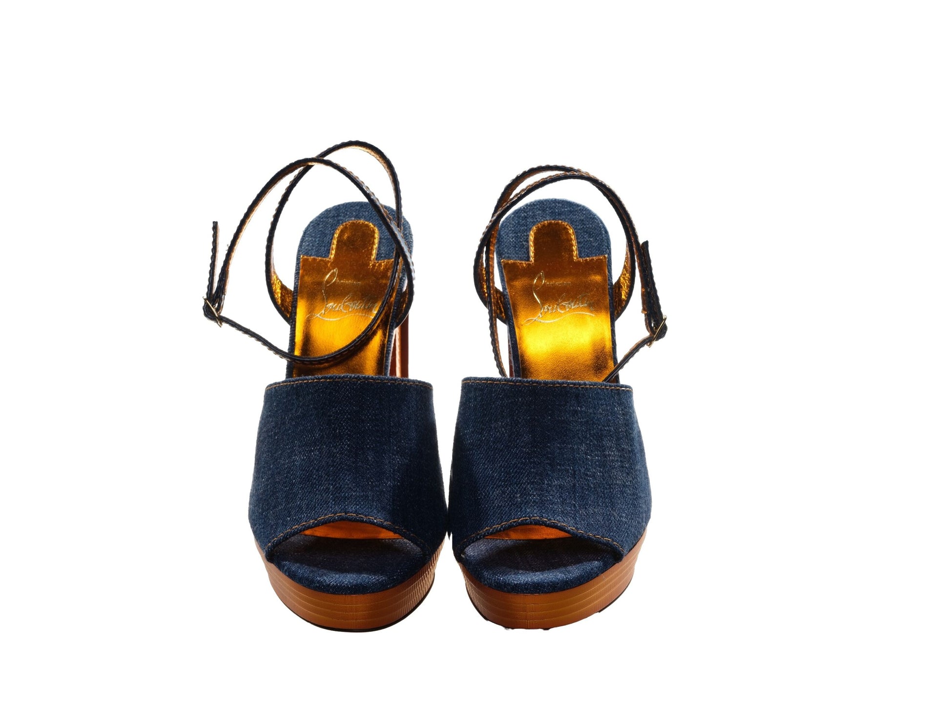 Mira Colunata 120 Navy Blue Denim and Galvanized Heel Wedges