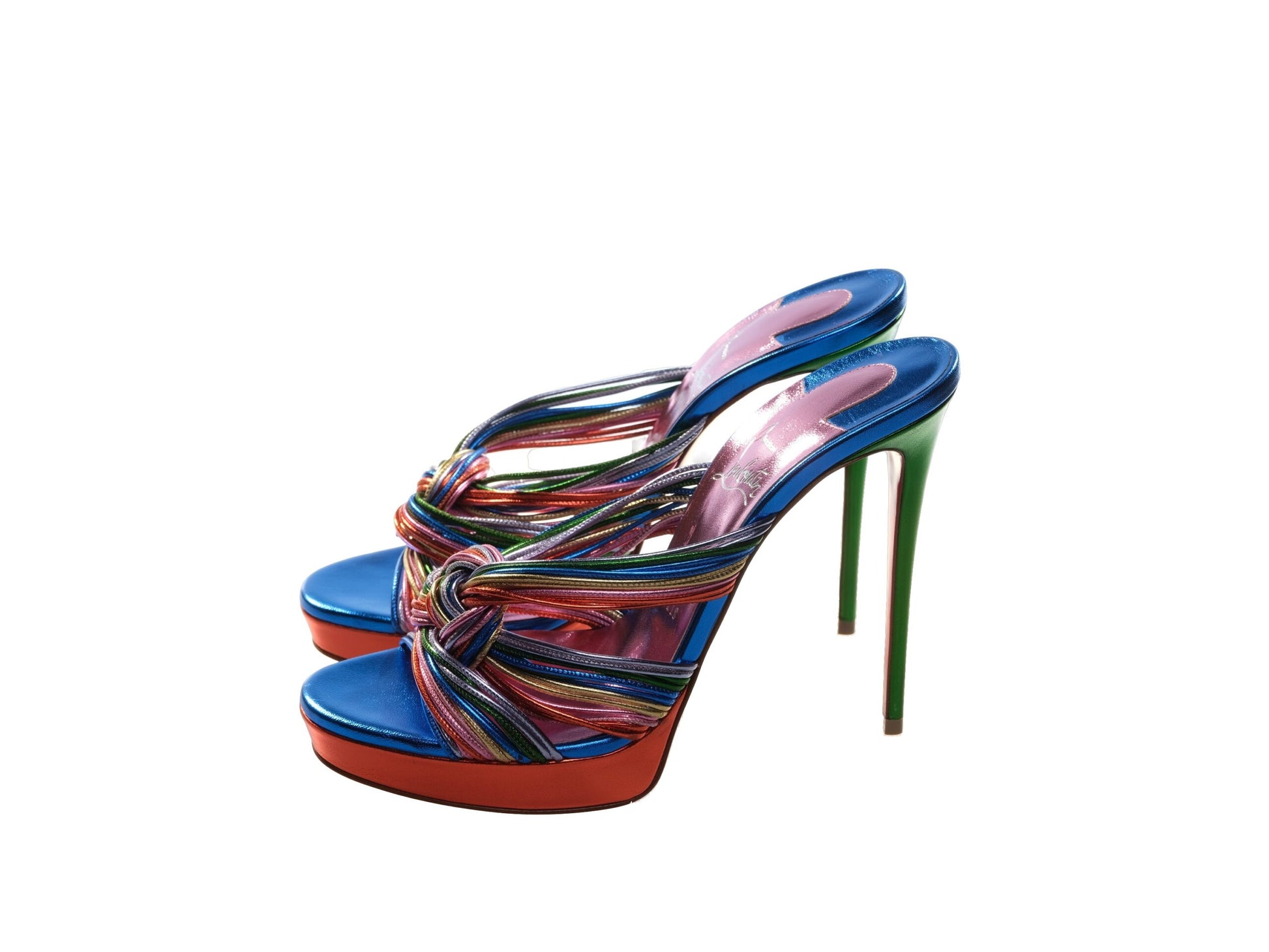 Multitaski Alta 120 Multicoloured Leather Knotted Strappy High Heel Mules