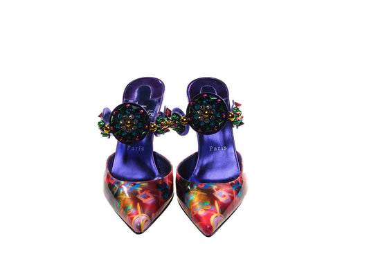 Miss Goldora 85 Embellished Buckle Multicolour Mule Heels