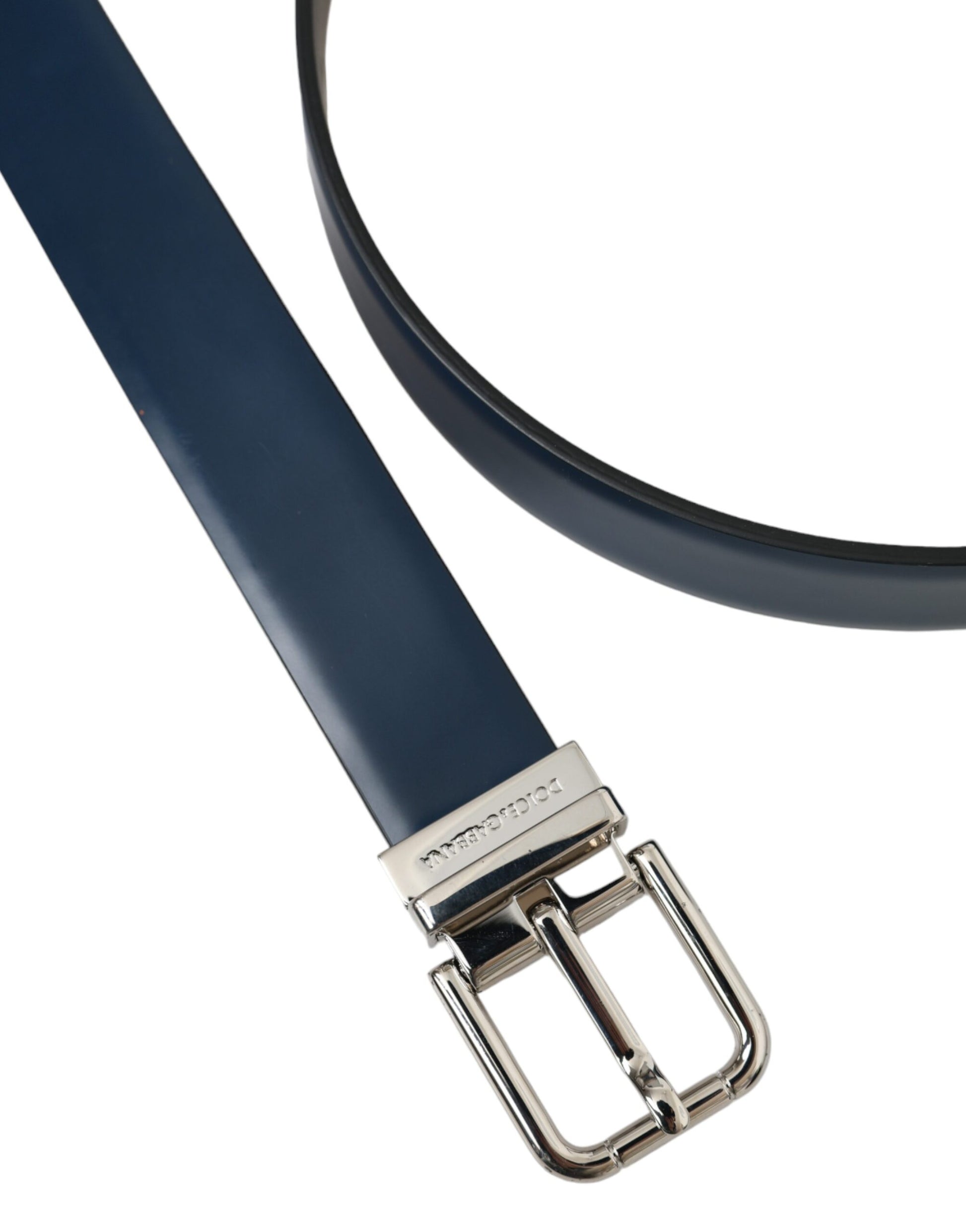 Blue Calf Leather Silver Metal Buckle Belt Men