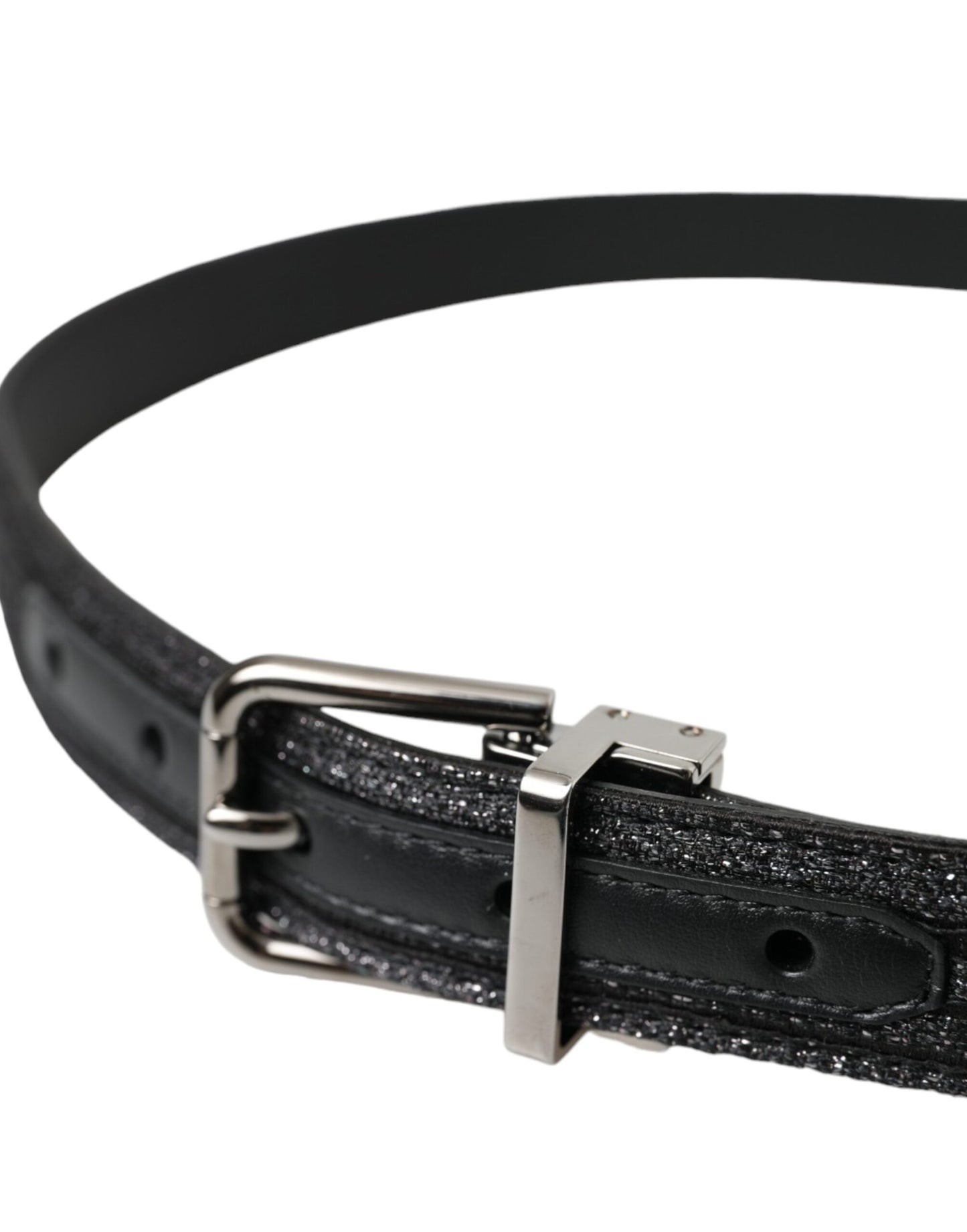 Black Jacquard Stripes Silver Metal Buckle Belt