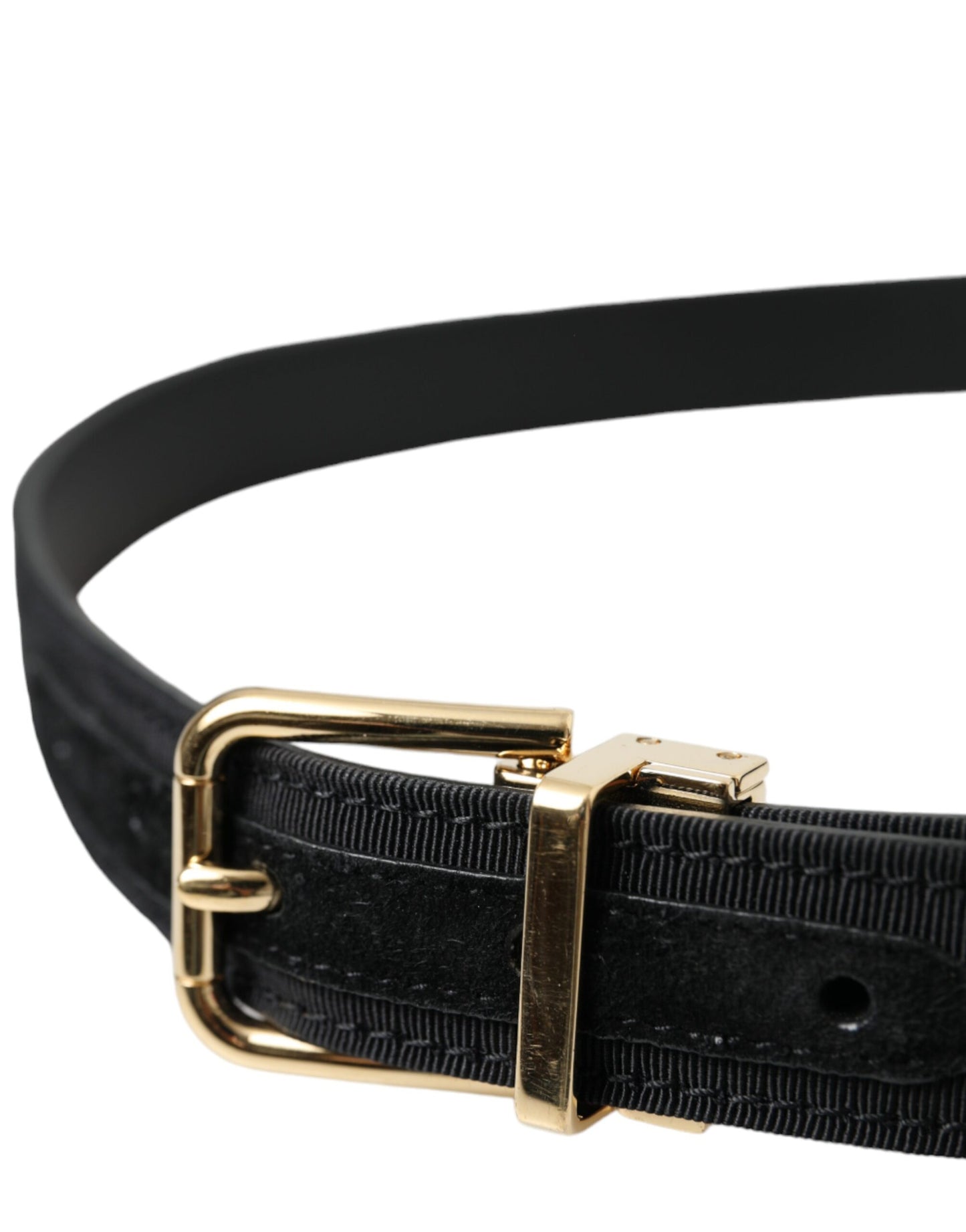 Black Gros Grain Gold Metal Buckle Belt Men