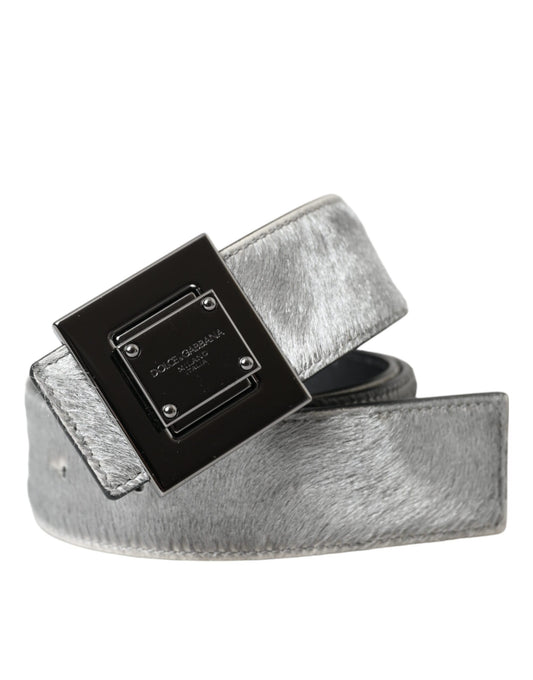 Silver Leather Square Metal Buckle Belt