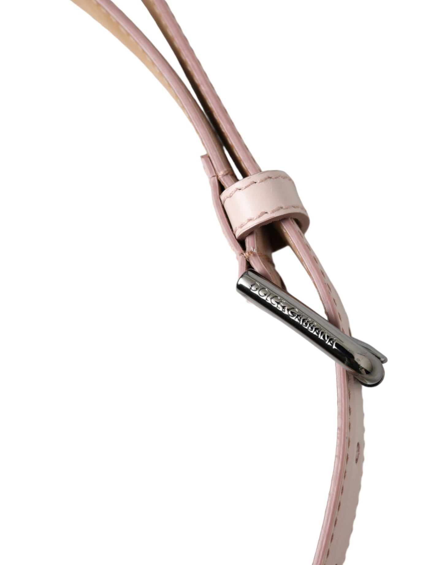 Light Pink Leather Silver Metal Buckle Belt