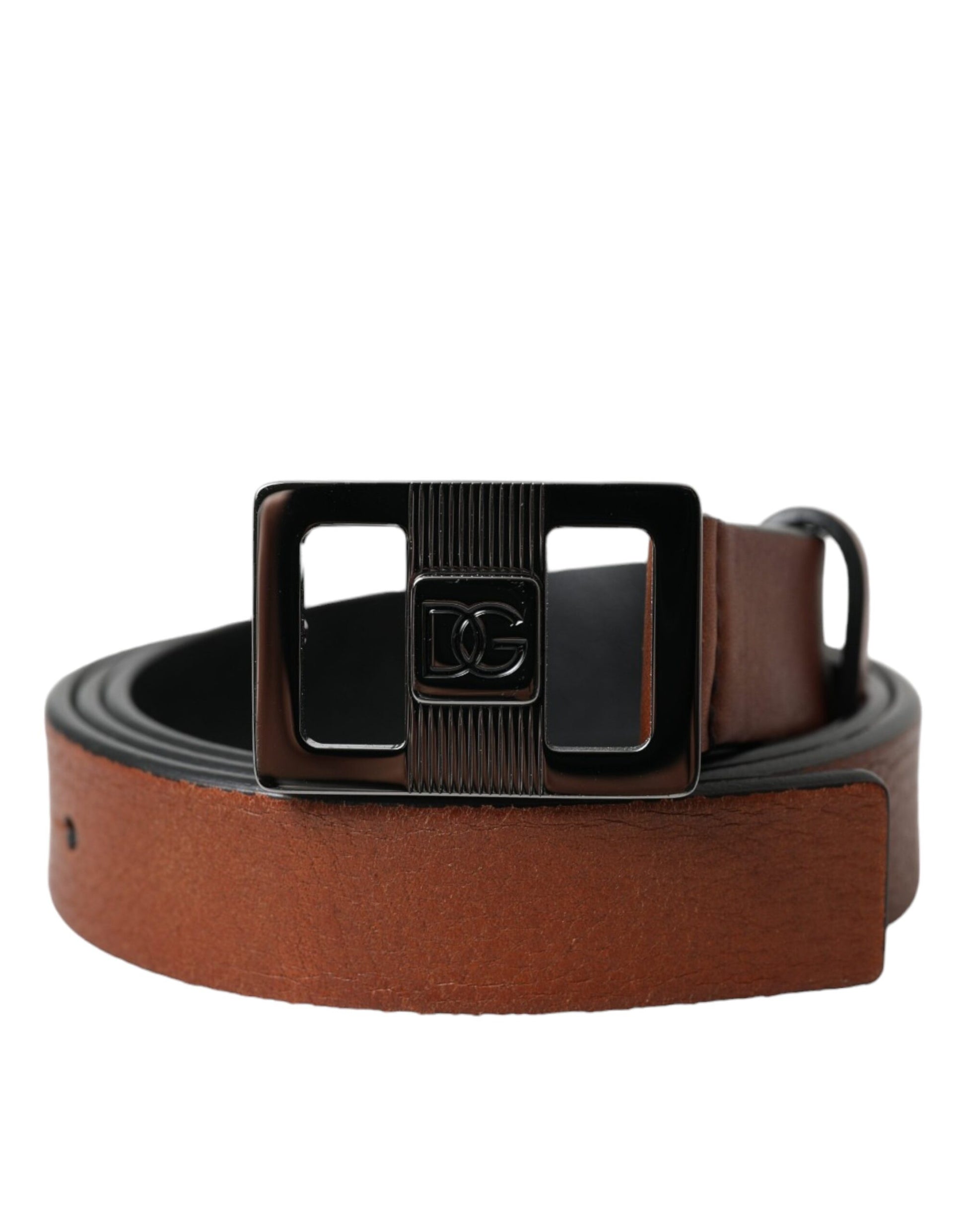 Dark Brown Leather Square Metal Buckle Belt