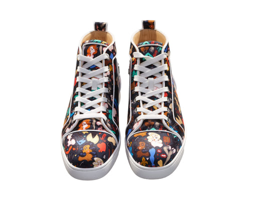 Louis Orlato Flat Crepe Satin Multicolour Limited edition Dr Bored Print High Top Sneakers